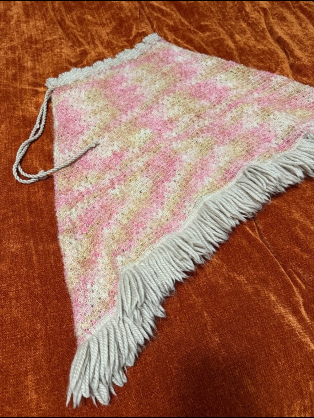 Pink & Cream Knit Fringe Wrap Skirt VINTAGE 1 Of 1 🚨 - Picture 3 of 5